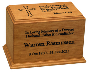 Engraved White Oak Cremation Ash Urn