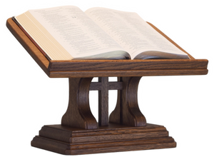 oak bible stand with medium brown finish