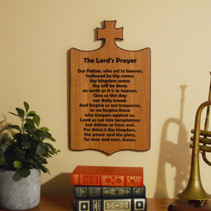 Lord's Prayer Wall Plaque - Black Text on White Oak