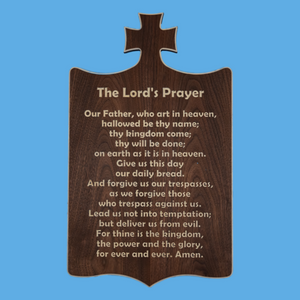 Lord's Prayer Wall Plaque - White Text on Walnut