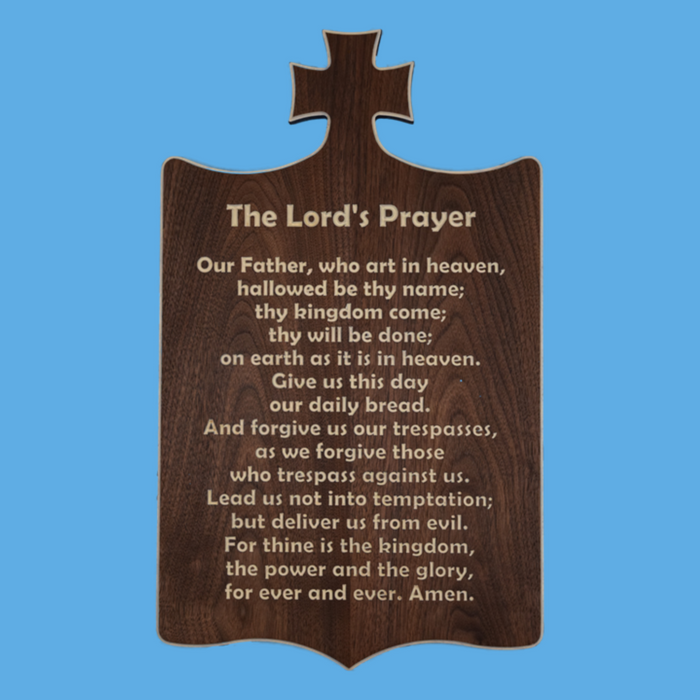 Lord's Prayer Wall Plaque - White Text on Walnut