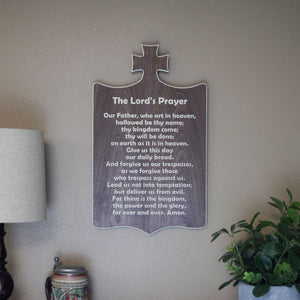 Lord's Prayer Wall Plaque - White Text on Walnut